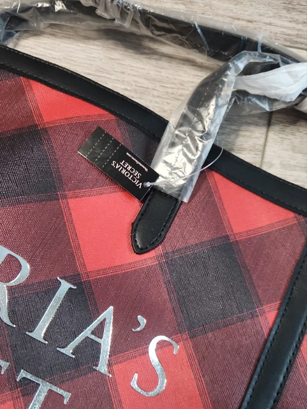 Victoria's Secret Red and Black Plaid Logo Tote NEW